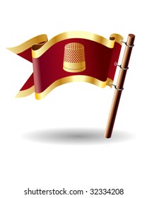 Thimble or craft icon on royal vector flag buttons suitable for print, internet, or promotional use