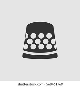 Thimble icon flat. Black pictogram on grey background. Vector illustration symbol