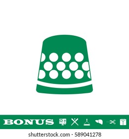 Thimble icon flat. Green pictogram on white background. Vector illustration symbol and bonus button