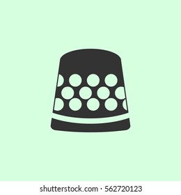 Thimble icon flat. Grey vector symbol on green background