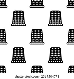 Thimble Icon Seamless Pattern, Sewing Tool, Hard Pitted Cup For Finger Protection Vector Art Illustration
