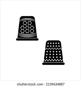 Thimble Icon, Sewing Tool, Hard Pitted Cup For Finger Protection Vector Art Illustration