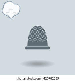 Thimble icon with shadow. Cloud of download with arrow.