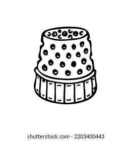 Thimble line art. Finger protection from needle. Sewing tool. Tailor profession. Hand drawn vector doodle illustration.