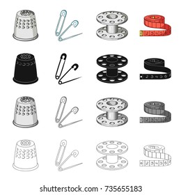 Thimble, metal, pin, and other web icon in cartoon style.Workshop, tailoring, industry icons in set collection.