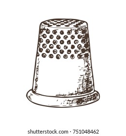 Thimble for sewing, sketch illustration of accessories for sewing. Vector