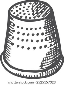 Boceto de Thimble. Icono de sastre. Grabado de herramienta de costura