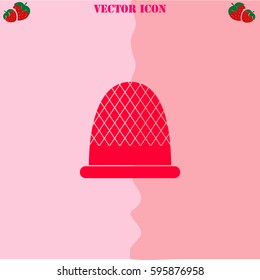 Thimble vector  icon. Strawberry Background.