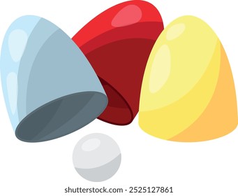 Thimblerig symbol. Shell and ball game cartoon icon