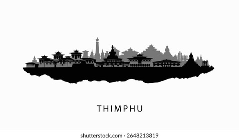 Thimphu with Bhutan City Skyline Silhouette.