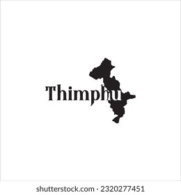 Mapa de Thimphu y diseño de letras negras sobre fondo blanco
