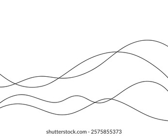 Thin abstract wavy lines. Modern, simple, minimalistic background with an empty space for text. The wave is hand-drawn, line drawing. An element for a banner, background, decoration, and decoration