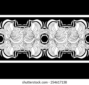Thin, air, floral pattern of white lines on the delicate blue background.