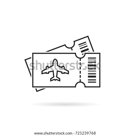 thin air line ticket logo with shadow. concept of lowcost card for flight or transport admission symbol. flat hand drawn style trend modern art graphic stroke design isolated on white background