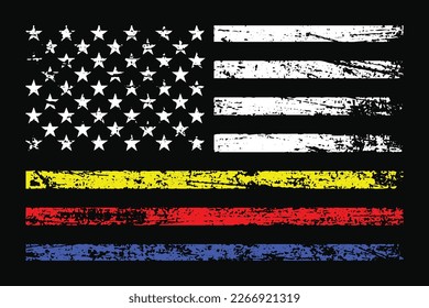 Thin All Line Distressed American Flag. Symbol Of Corrections, Police, Firefighter, EMS, Dispatchers, Military Illustration For Logo, T Shirt, Poster, Card, Banner Etc.