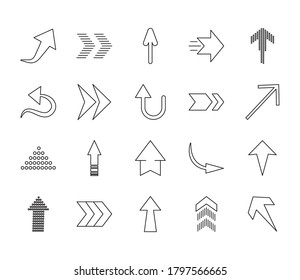 thin arrows and arrows icon set over white background, line style, vector illustration