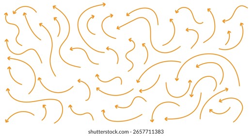 Thin arrows set for business plan, presentation and education. Sign, Symbol, Hand drawn arrow collection. Set of Hand drawn vector arrows doodle on white background. Design element vector illustration