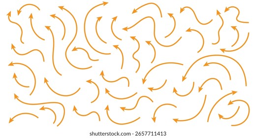 Thin arrows set for business plan, presentation and education. Sign, Symbol, Hand drawn arrow collection. Set of Hand drawn vector arrows doodle on white background. Design element vector illustration