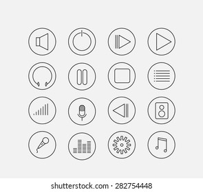 Thin audio icon set