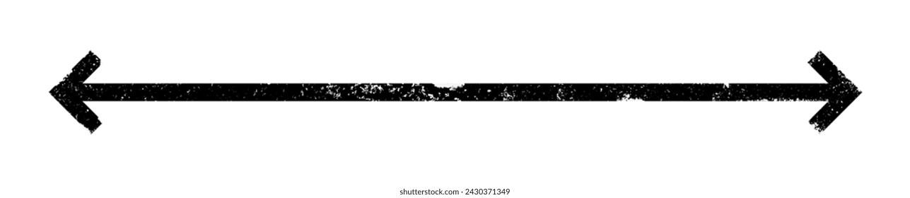 Thin black arrow double pointing. Long, straight-line arrow icon with grunge texture. Graphic illustration for direction symbols, up and down signs. Vector horizontal arrow variation