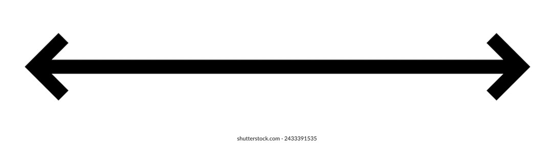 Thin black arrow double pointing. Long, straight-line arrow icon. Graphic illustration for direction symbols, up and down signs. Vector horizontal arrow variation isolated on white background