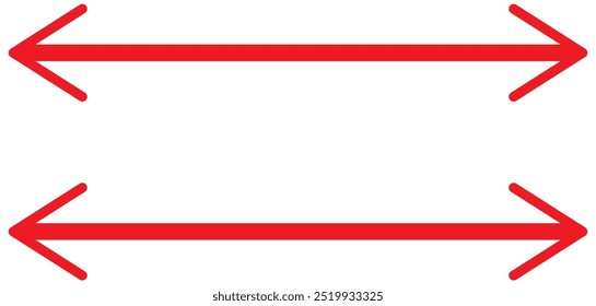 Seta preta fina apontando duas vezes. Ícone de seta longa e em linha reta. Ilustração gráfica para símbolos de direção, sinais para cima e para baixo. Variação de seta horizontal vetorial isolada no plano de fundo branco