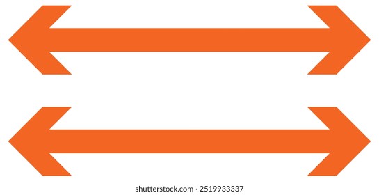 Seta preta fina apontando duas vezes. Ícone de seta longa e em linha reta. Ilustração gráfica para símbolos de direção, sinais para cima e para baixo. Variação de seta horizontal vetorial isolada no plano de fundo branco