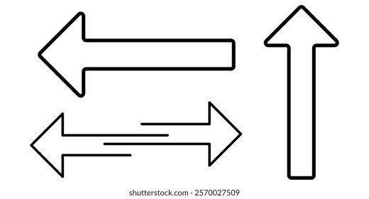 Thin Black arrow double pointing. Long, straight-line arrow icon. Graphic illustration for direction symbols, up and down signs. Vector horizontal arrow variation,  thin line, blue cursor. EPS 10