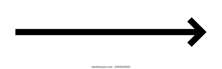 Thin black arrow pointing right. Long, straight-line arrow icon in white. Graphic illustration for direction symbols, up and down signs. Vector horizontal arrow variation isolated on white background