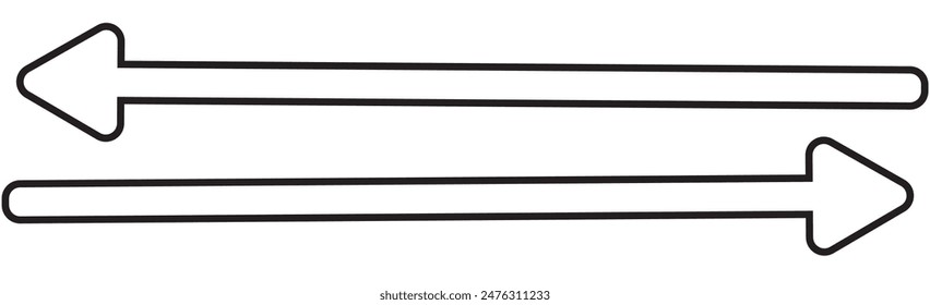 Thin black arrow pointing right. Long, straight-line arrow icon in white. Graphic illustration for direction symbols, up and down signs. Vector horizontal arrow variation isolated on white background