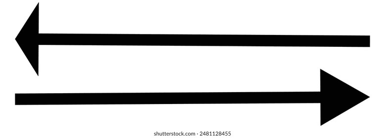 Thin black arrow pointing right. Long, straight-line arrow icon in white. Graphic illustration for direction symbols, up and down signs. Vector horizontal arrow variation. 