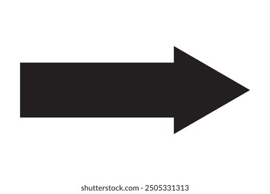 Thin black arrow pointing right. Long, straight-line arrow icon in white. Graphic illustration for direction symbols, up and down signs. Vector horizontal arrow variation isolated on white background