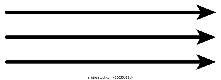 Thin black arrow pointing right. Long, straight-line arrow icon in white. illustration for direction symbols, Vector horizontal arrow variation isolated on white background eps10