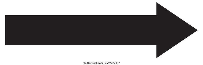 Thin black arrow pointing right. Long, straight-line arrow icon in white. Graphic illustration for direction symbol . large size black long arrow.  