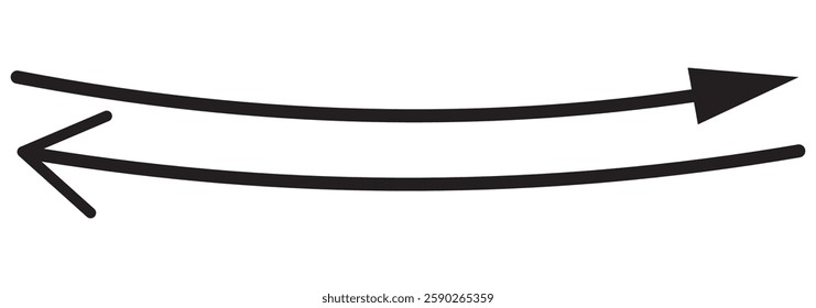 Thin Black arrow pointing right. Arrow shape element. Thin Long arrow vector icon. Black horizontal double arrow. Replaceable vector design. EPS 10.