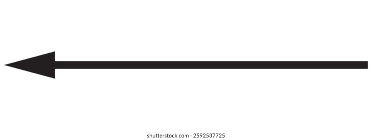 Thin black arrow pointing right. Long, straight-line arrow icon in white. Graphic illustration for direction symbols, up and down signs. Vector horizontal arrow variation isolated on white background