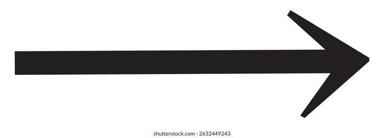 Thin black arrow pointing right. Long, straight-line arrow icon in white. Graphic illustration for direction symbols. Black arrows vector illustration.