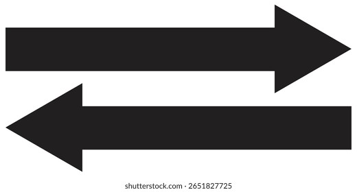 Thin black arrow pointing right. Long, straight-line arrow icon in white. Graphic illustration for direction symbols, up and down signs. Vector EPS10