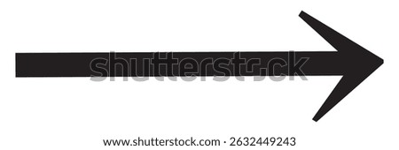 Thin black arrow pointing right. Long, straight-line arrow icon in white. Graphic illustration for direction symbols. Black arrows vector illustration.