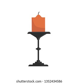Thin black candle holder illustration. Antique, candlestick, fire. Interior concept. Vector illustration can be used for topics like decoration, luxury, vintage