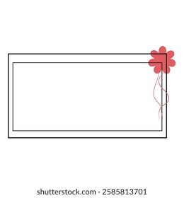 A thin black double lined rectangular frame with Flower Accent on white background