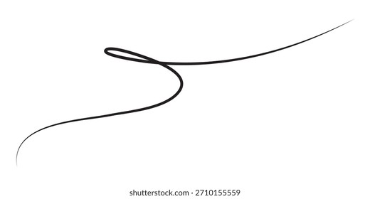 Una delgada línea negra de curvas y bucles sobre un fondo blanco, creando un elemento de diseño minimalista y abstracto.