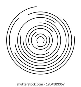 Thin black line vortex of concentric circles. Simple flat abstract illustration.