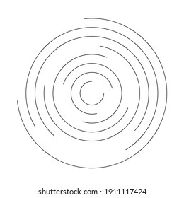 Thin black line vortex of concentric circles. Simple flat abstract illustration.