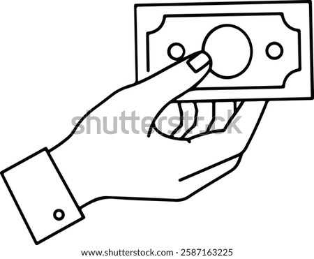 Thin Black Outline of a Hand Holding a Cash Bill
