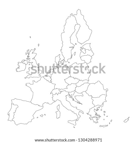 Thin black outline map of European Union - EU. Vector illustration.