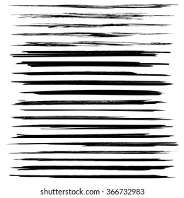 Thin black textured strokes set isolated on a white background