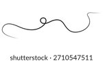A thin, black thread curves and loops, ending with a needle tip. The thread has a smooth texture.