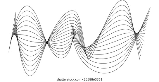 Thin black wavy line abstract vector, isolated on white background. simple, minimalist,motion,modern,illustration,background.

