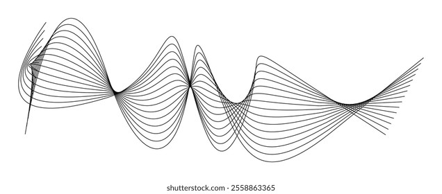 Thin black wavy line abstract vector, isolated on white background. simple, minimalist,motion,modern,illustration,background.
